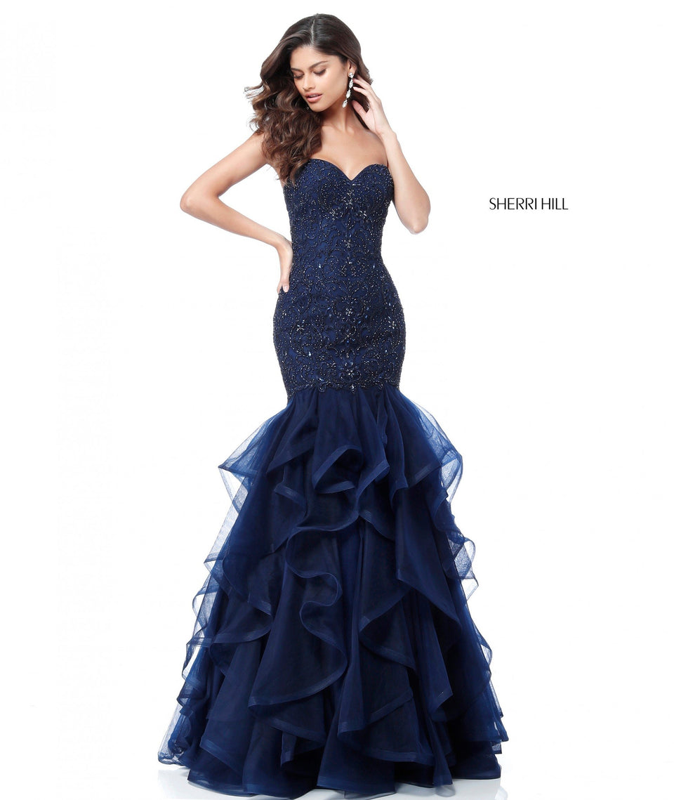 sherri hill Beaded sweetheart bodice with ruffle tulle mermaid skirt on  Sale | Clothing