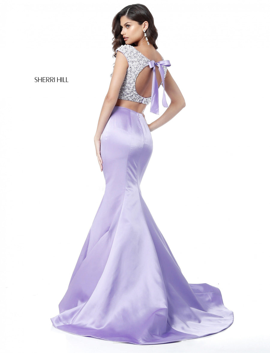Sherri Hill style 51715 in lilac, Two Piece Satin Mermaid Skirt