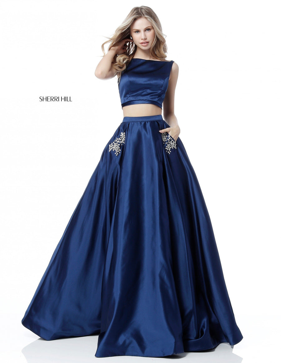 Sherri Hill style 51673 in blue, Satin Two Piece Ball Gown