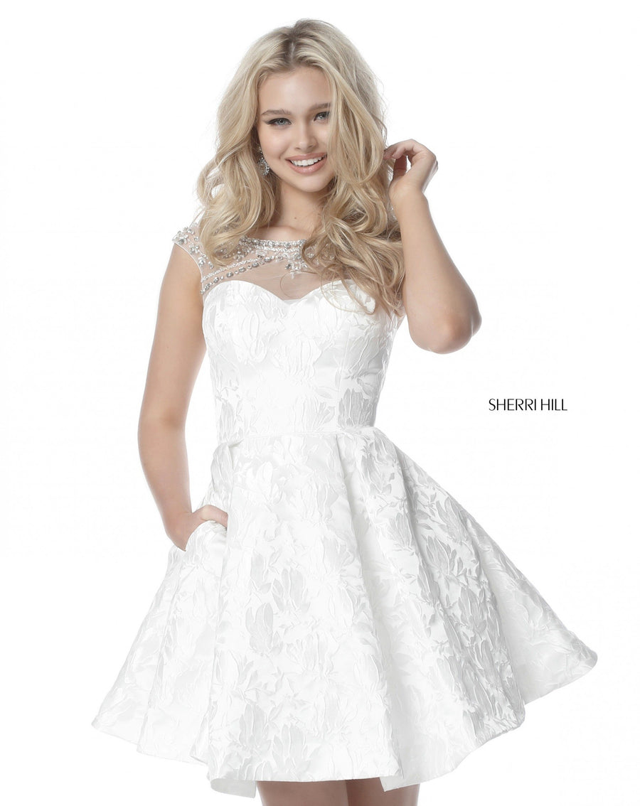 Sherri Hill style 51878 in ivory, A-Line Cocktail Gown with Scoop Back