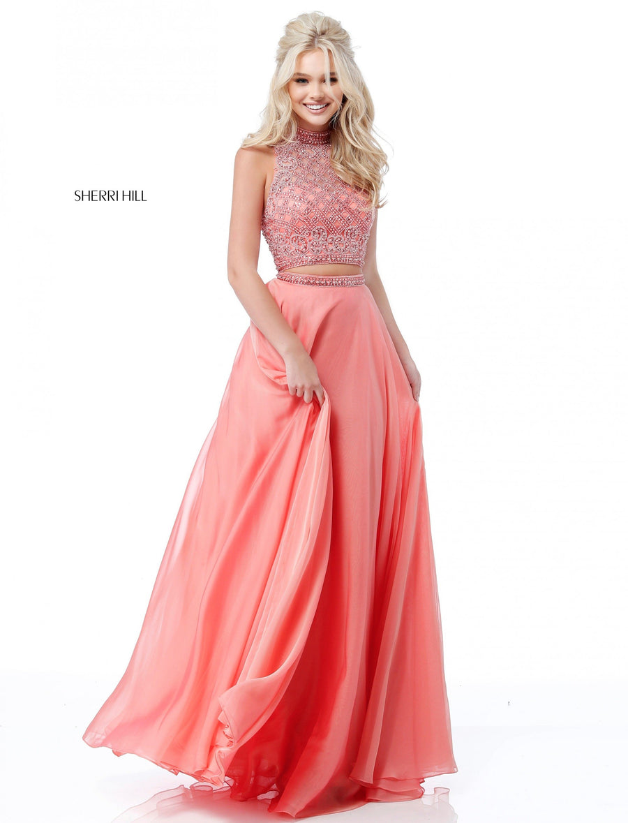 Sherri Hill style 51724 in jade, Beaded Bodice with Chiffon Skirt
