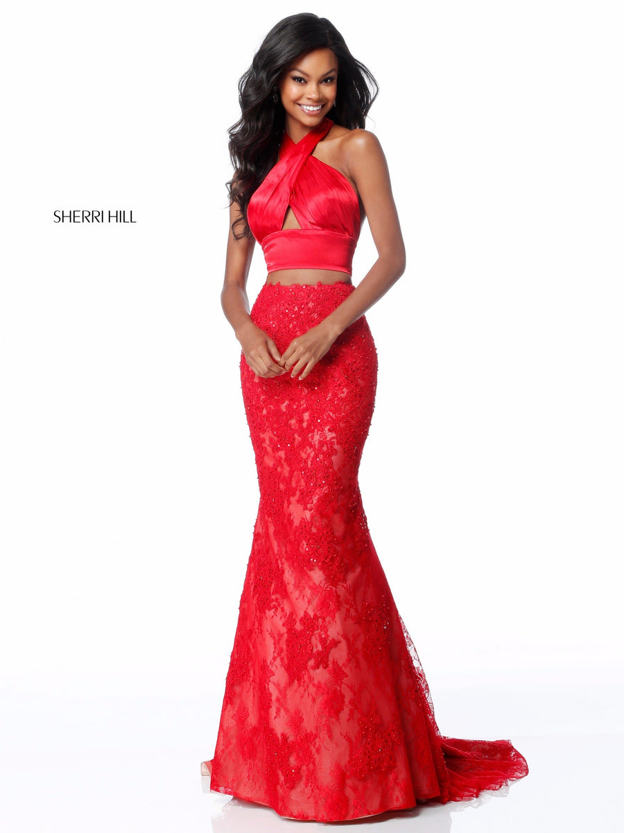 Sherri Hill style 51772 in ivory, Two Piece Lace Mermaid Skirt