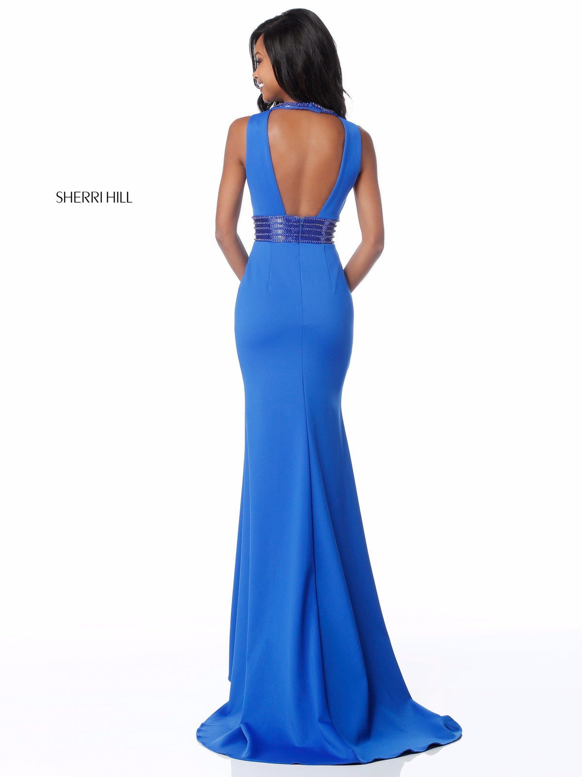 Sherri Hill 51859 fitted jersey gown with cut out bodice