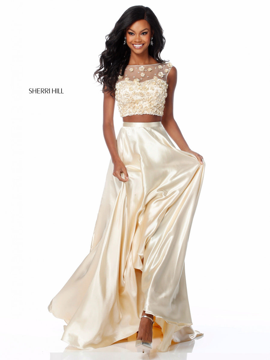 Sherri Hill style 51863 in light yellow, Two Piece Charmeuse Skirt