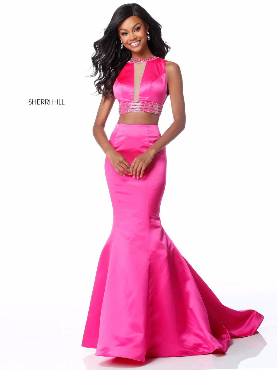 Sherri Hill style 51864 in blue, Satin Mermaid Two Piece Gown