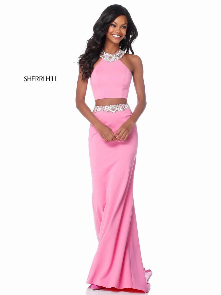 Sherri Hill style 51911 in ivory, Jersey Two Piece Fitted Skirt with Beaded