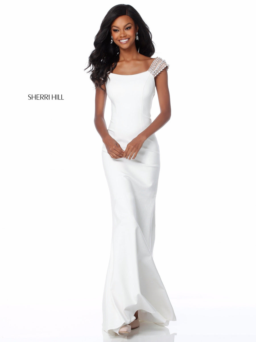 Sherri Hill style 51914 in black, Fitted Jersey Gown with Bead