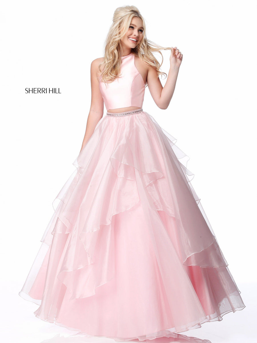 Sherri Hill style 51960 in pink, Two Piece Satin Top