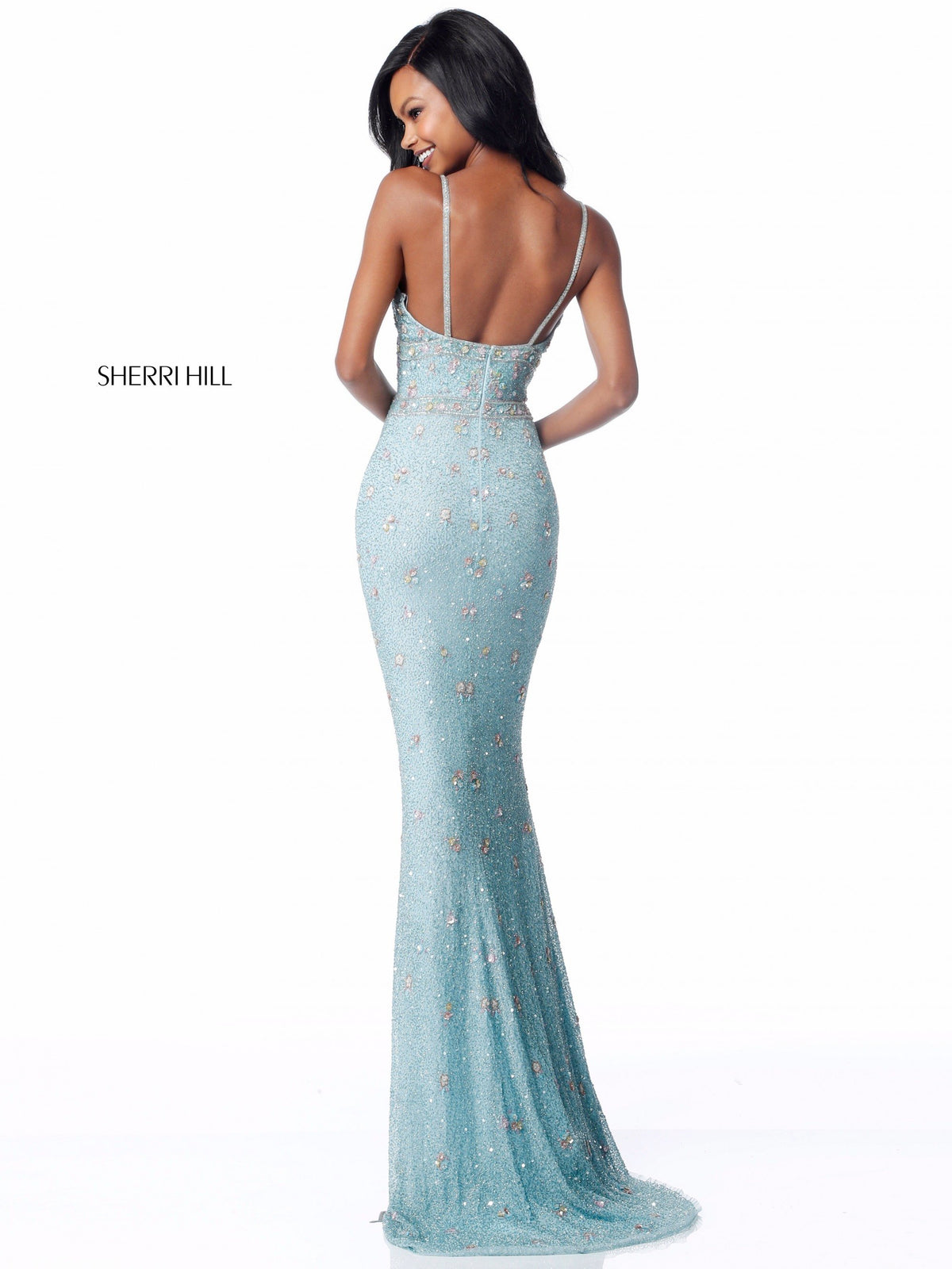 Sherri Hill 51751 fitted beaded gown with V-neck bodice