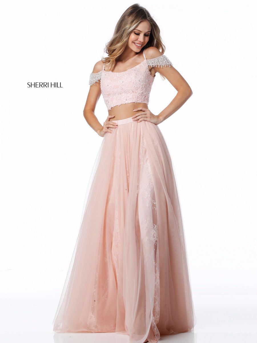 Sherri Hill style 51771 in light blue, Lace Appliqued Bodice with Tulle Skirt