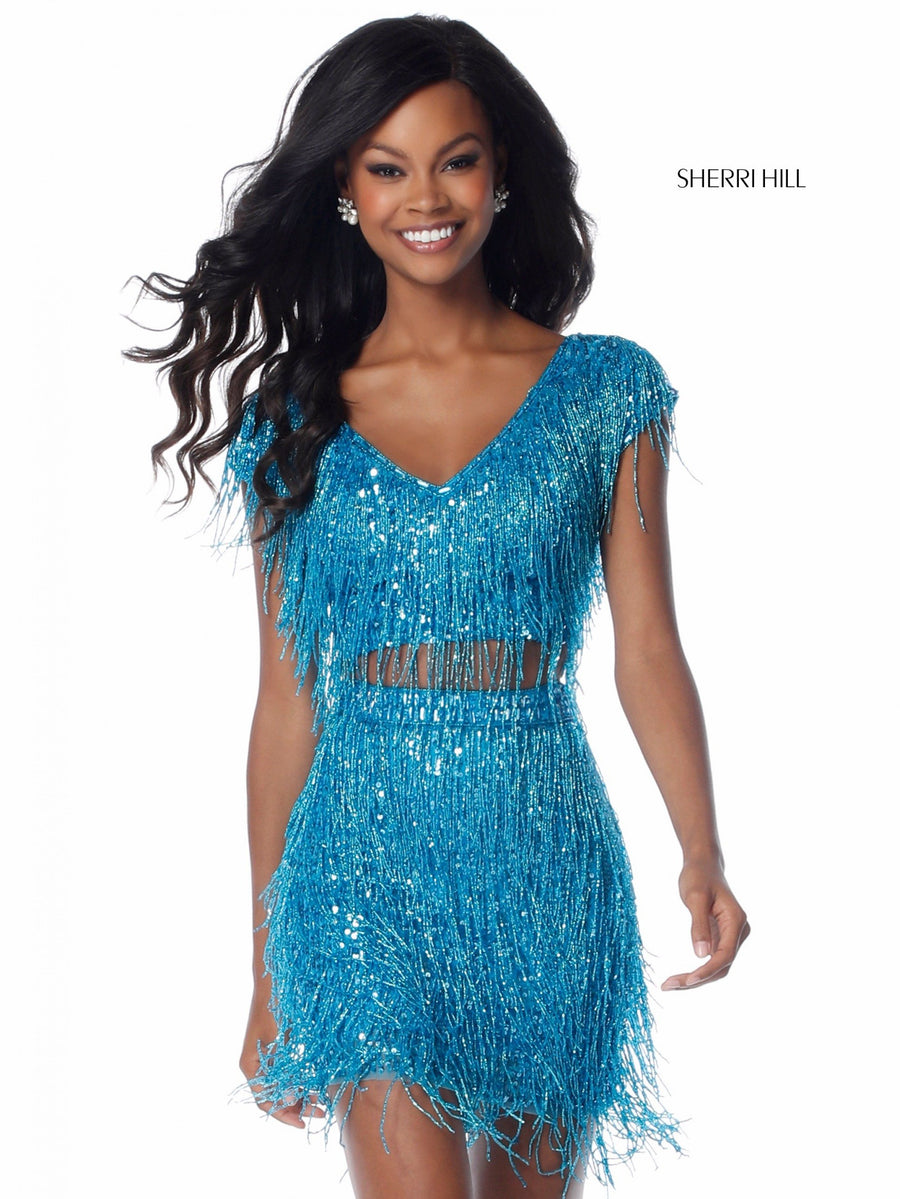 Sherri Hill style 51781 in gold, Beaded Fringe Two Piece Gown
