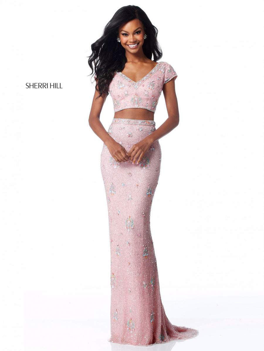 Sherri Hill style 51786 in black/multi, Fitted Beaded Two Piece Gown