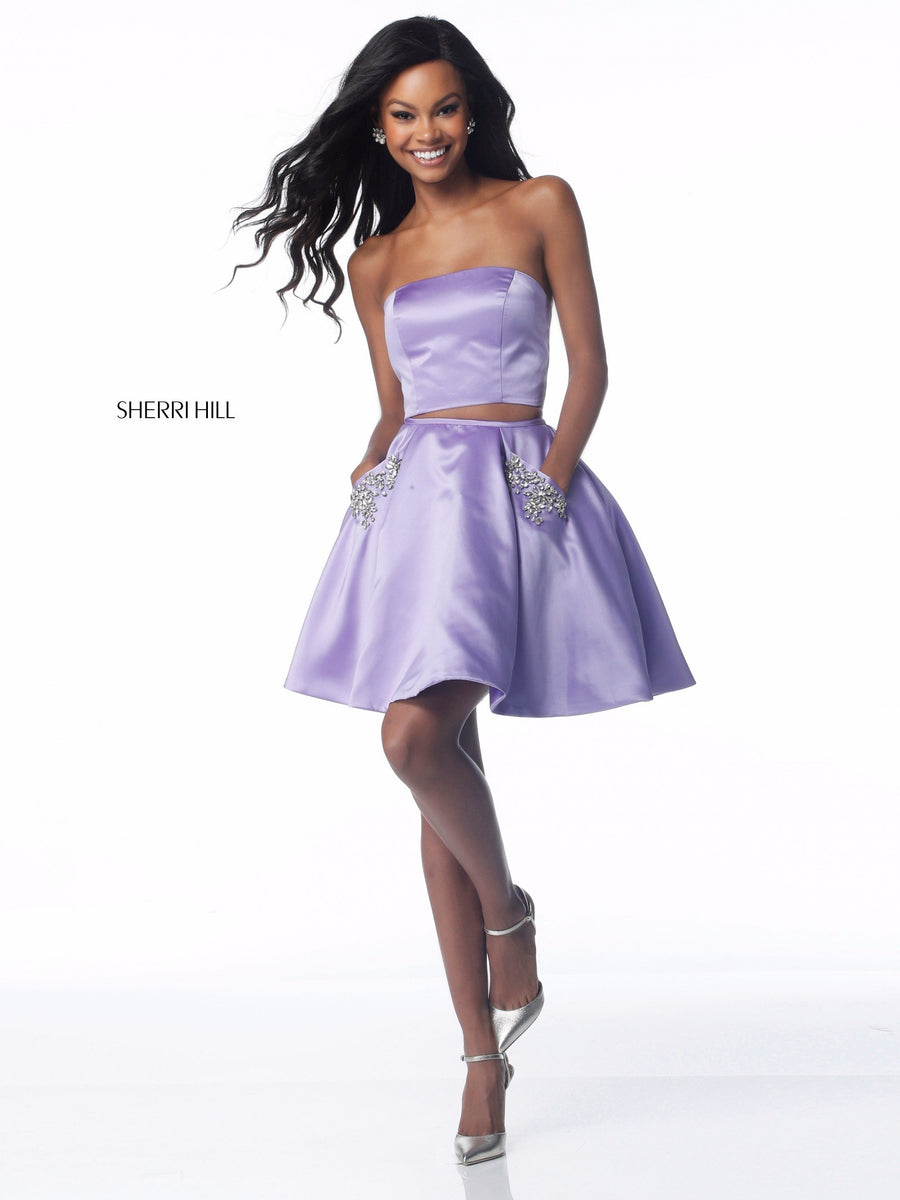 Sherri Hill style 51823 in purple, Satin Two Piece Cocktail Gown