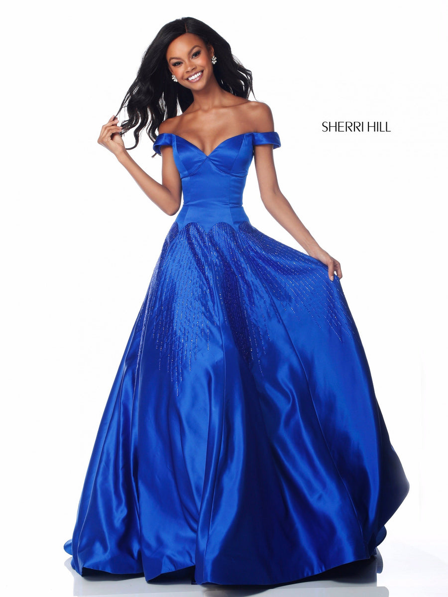 Sherri Hill style 51825 in red, Bodice with Beaded Detail on Skirt