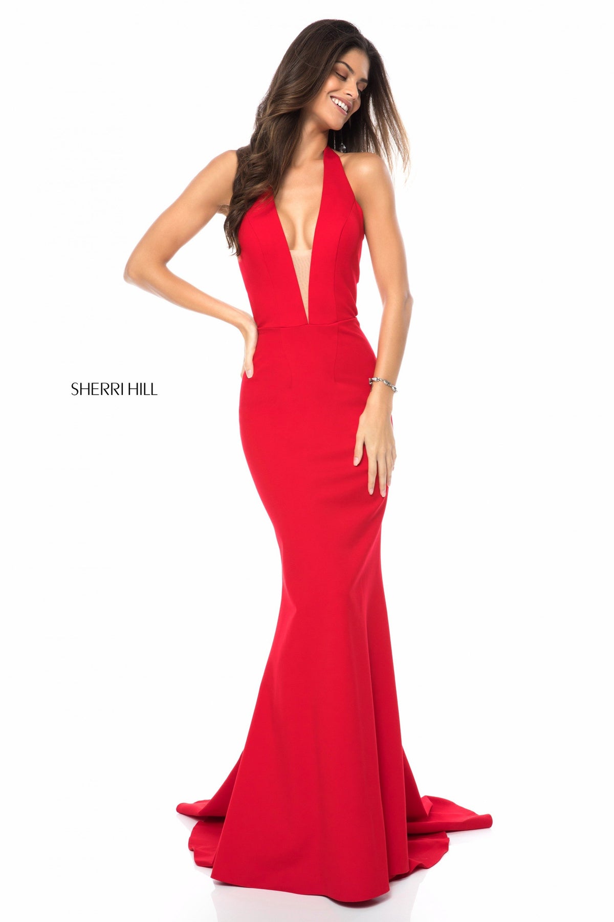 Sherri Hill 51773 v jersey halter bodice with mermaid skirt
