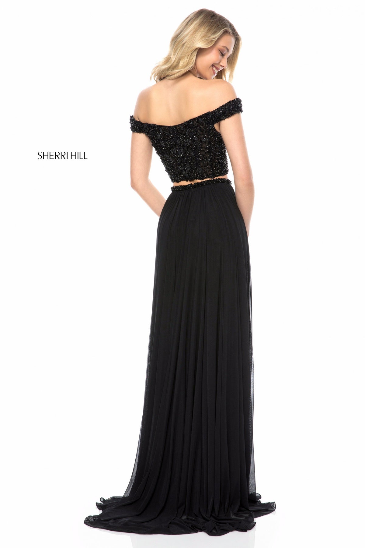 Sherri Hill 51996 two piece chiffon slit skirt
