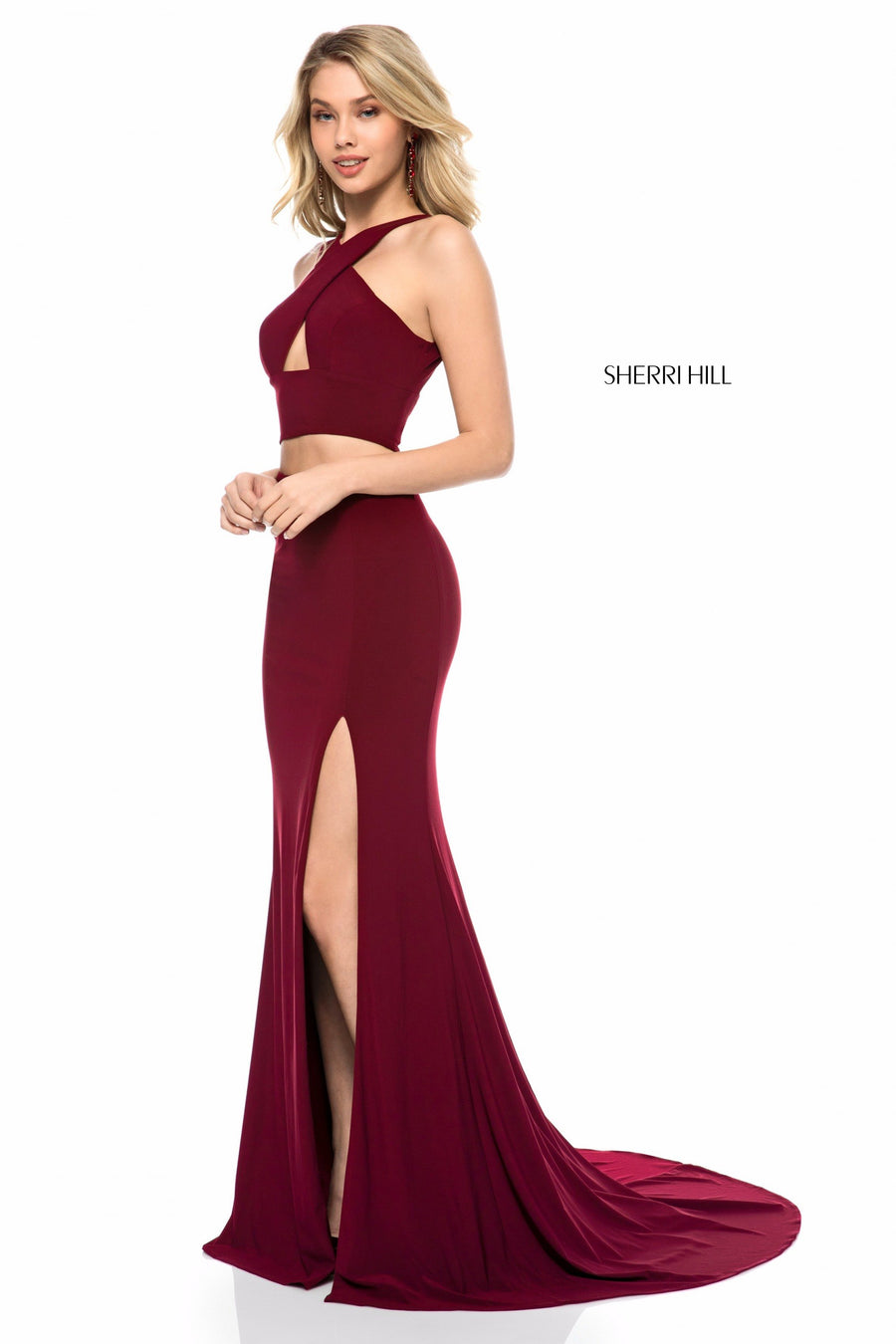 Sherri Hill style 51810 in black, Jersey Two Piece Slit Skirt