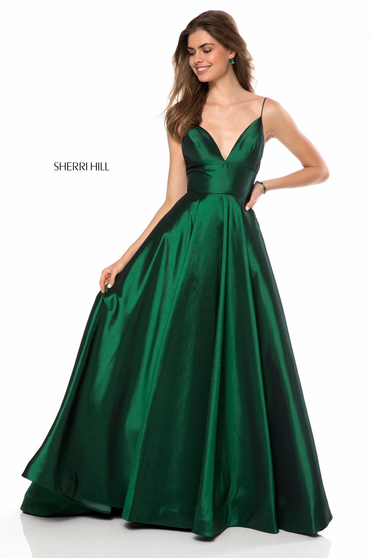 Sherri Hill 51822 taffeta A-line gown with V-neck bodice