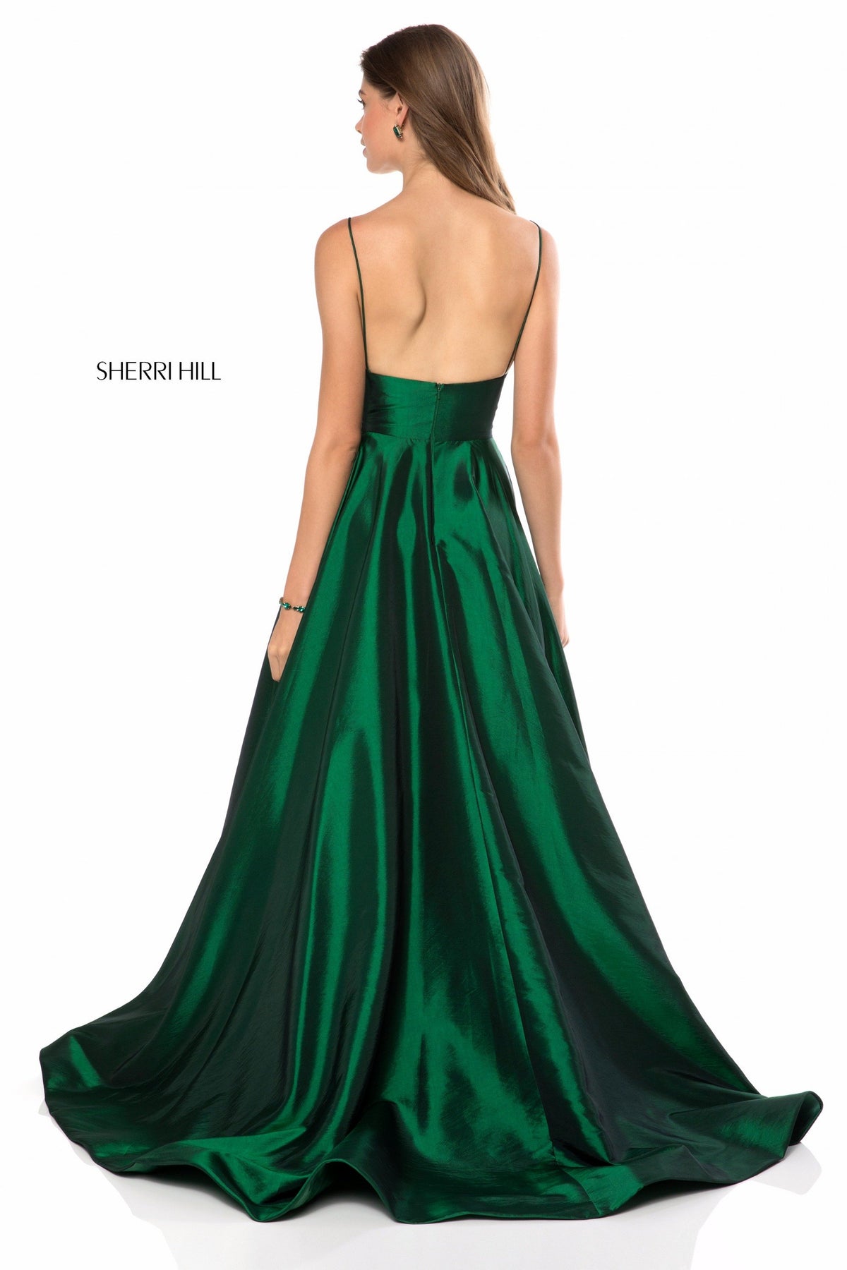Sherri Hill 51822 taffeta A-line gown with V-neck bodice