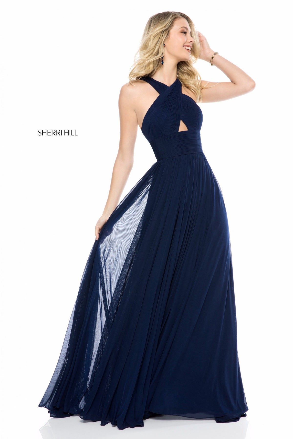 Sherri Hill 51903 chiffon gown with cross front keyhole