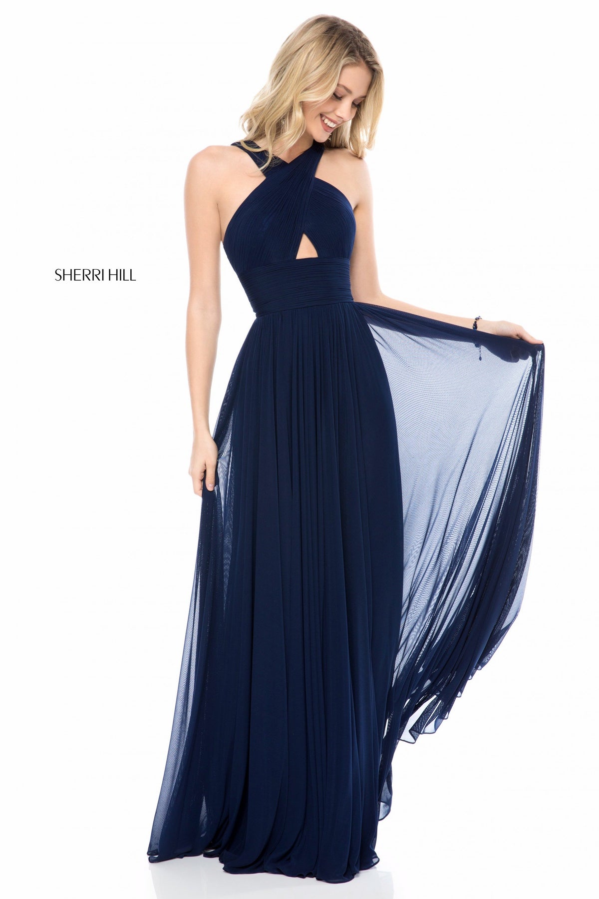 Sherri Hill 51903 chiffon gown with cross front keyhole