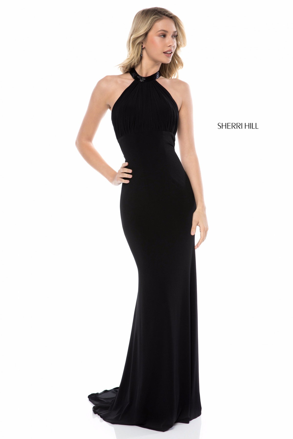 Sherri Hill 51998 fitted jersey gown with high neck