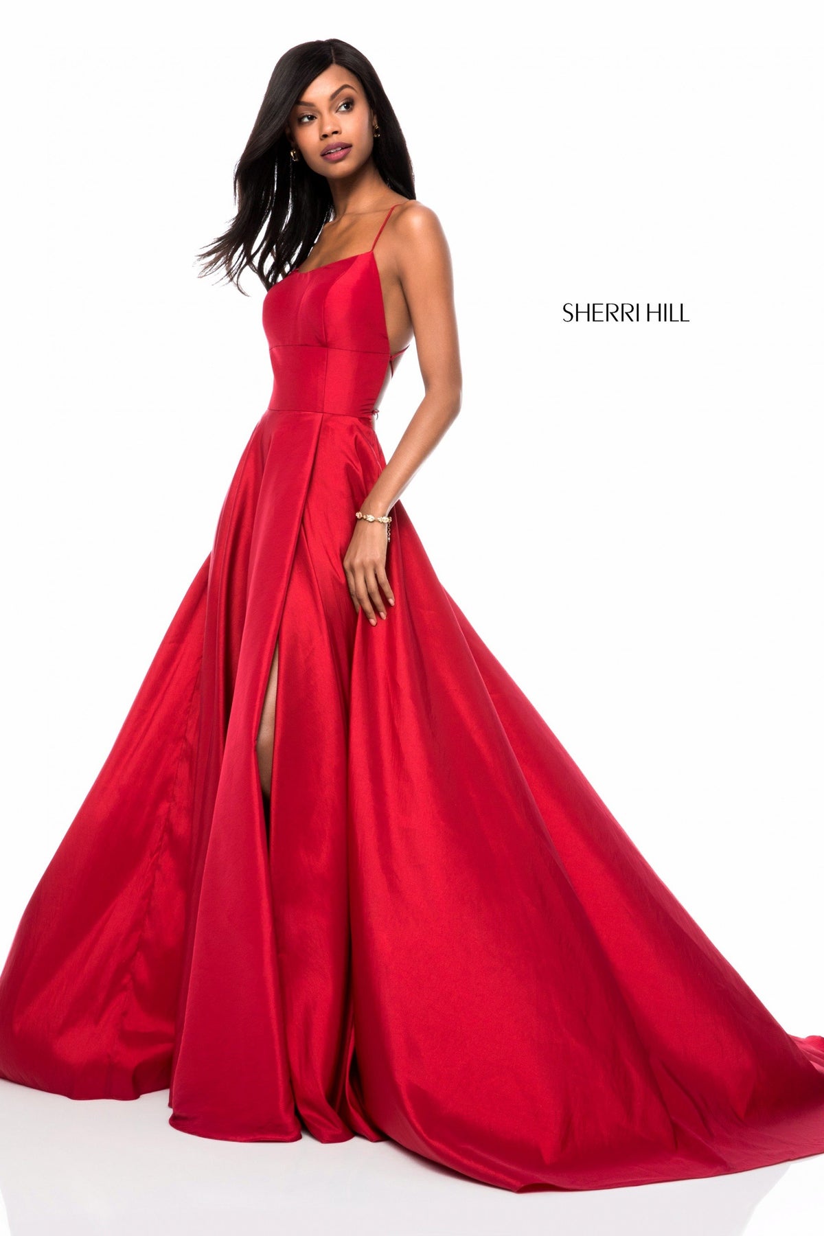 Sherri Hill 52022 taffeta lace-up back A-line skirt