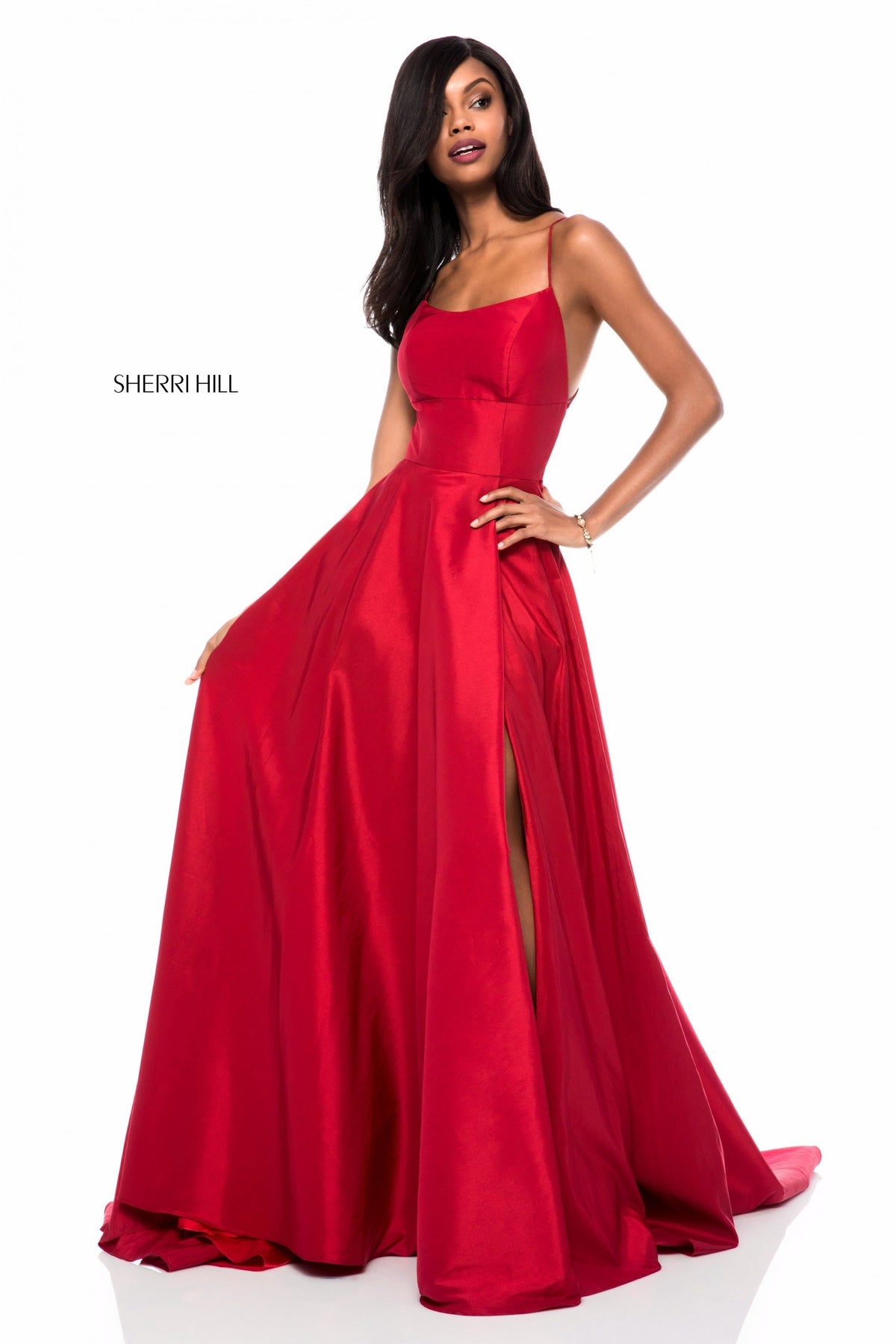 Sherri Hill 52022 taffeta lace-up back A-line skirt