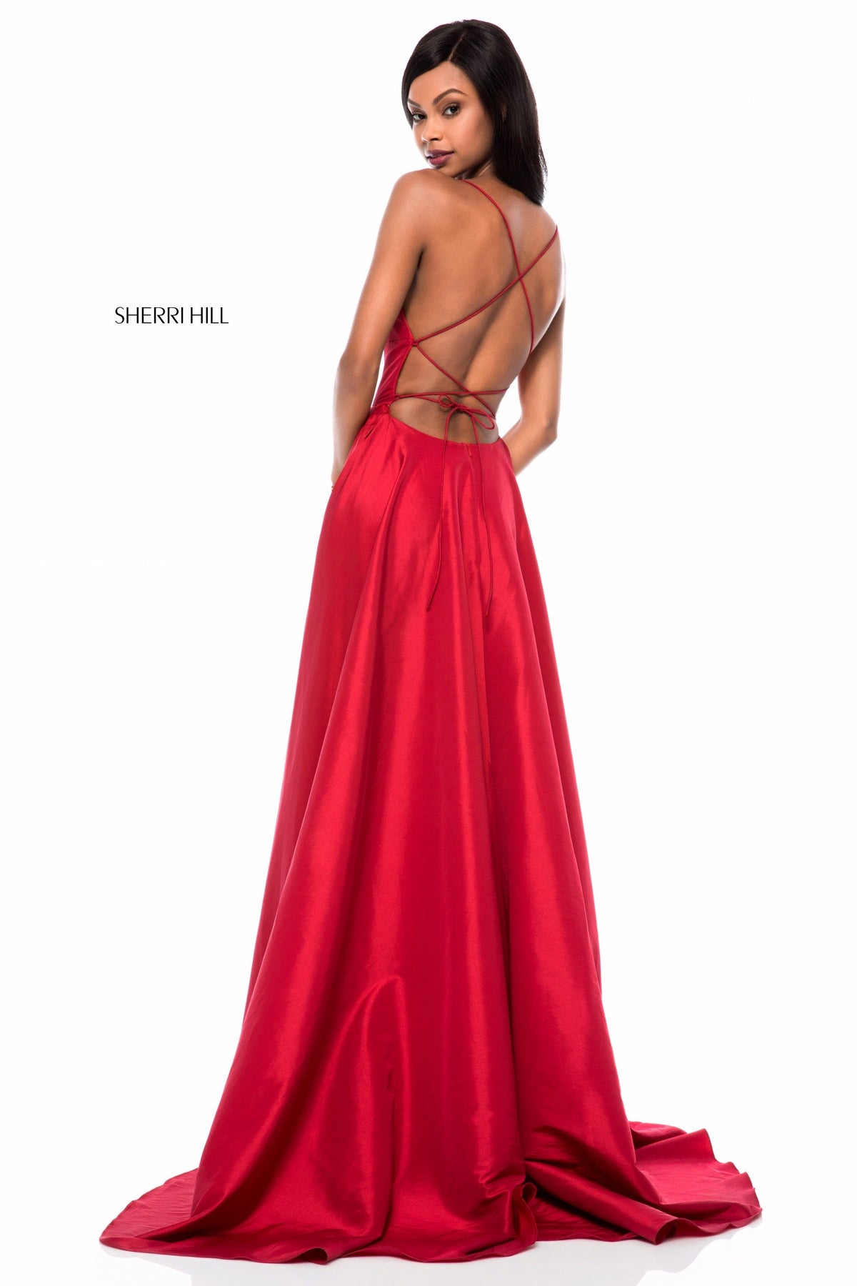 Sherri Hill 52022 taffeta lace-up back A-line skirt