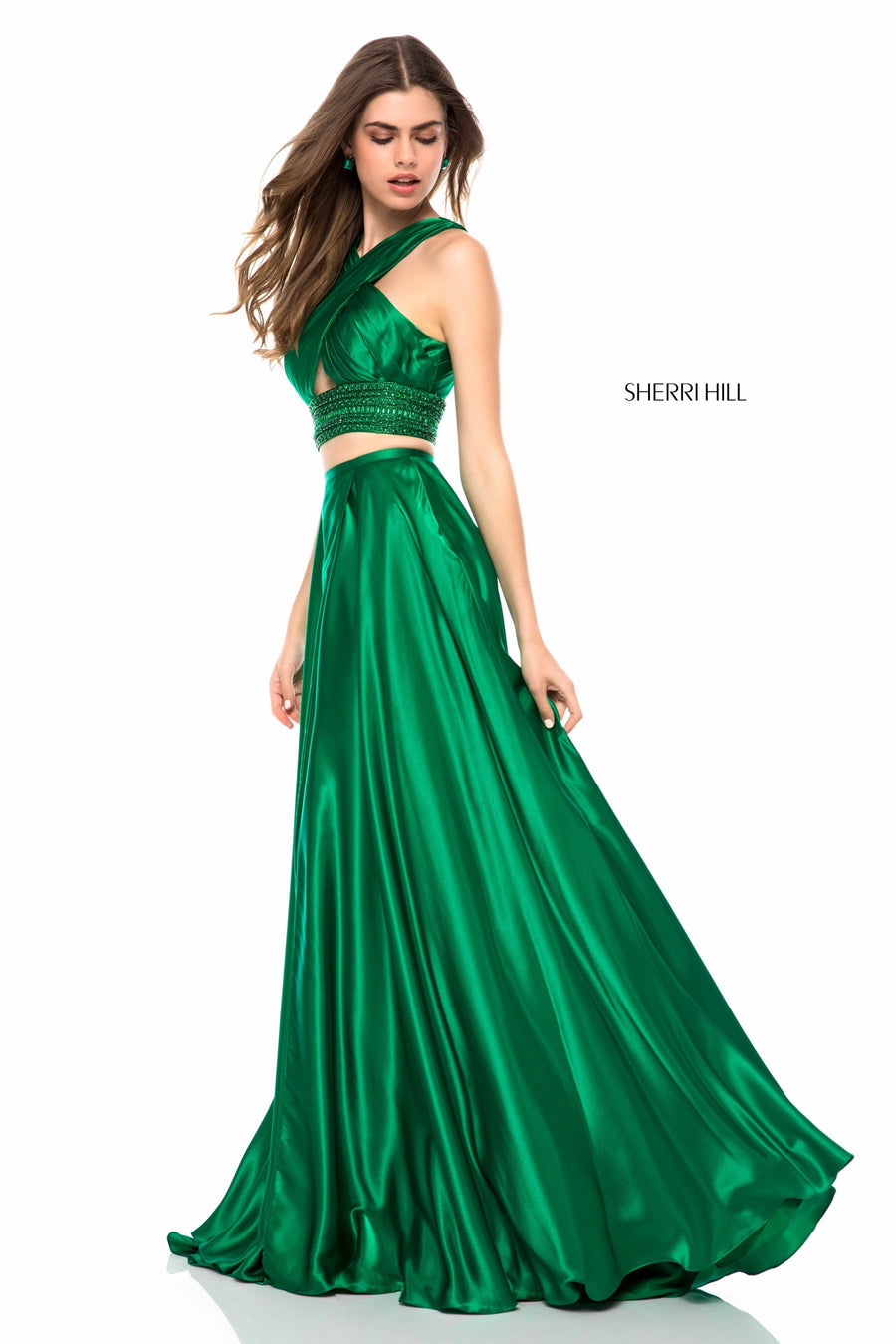 Sherri Hill style 52077 in emerald, Charmeuse Gown