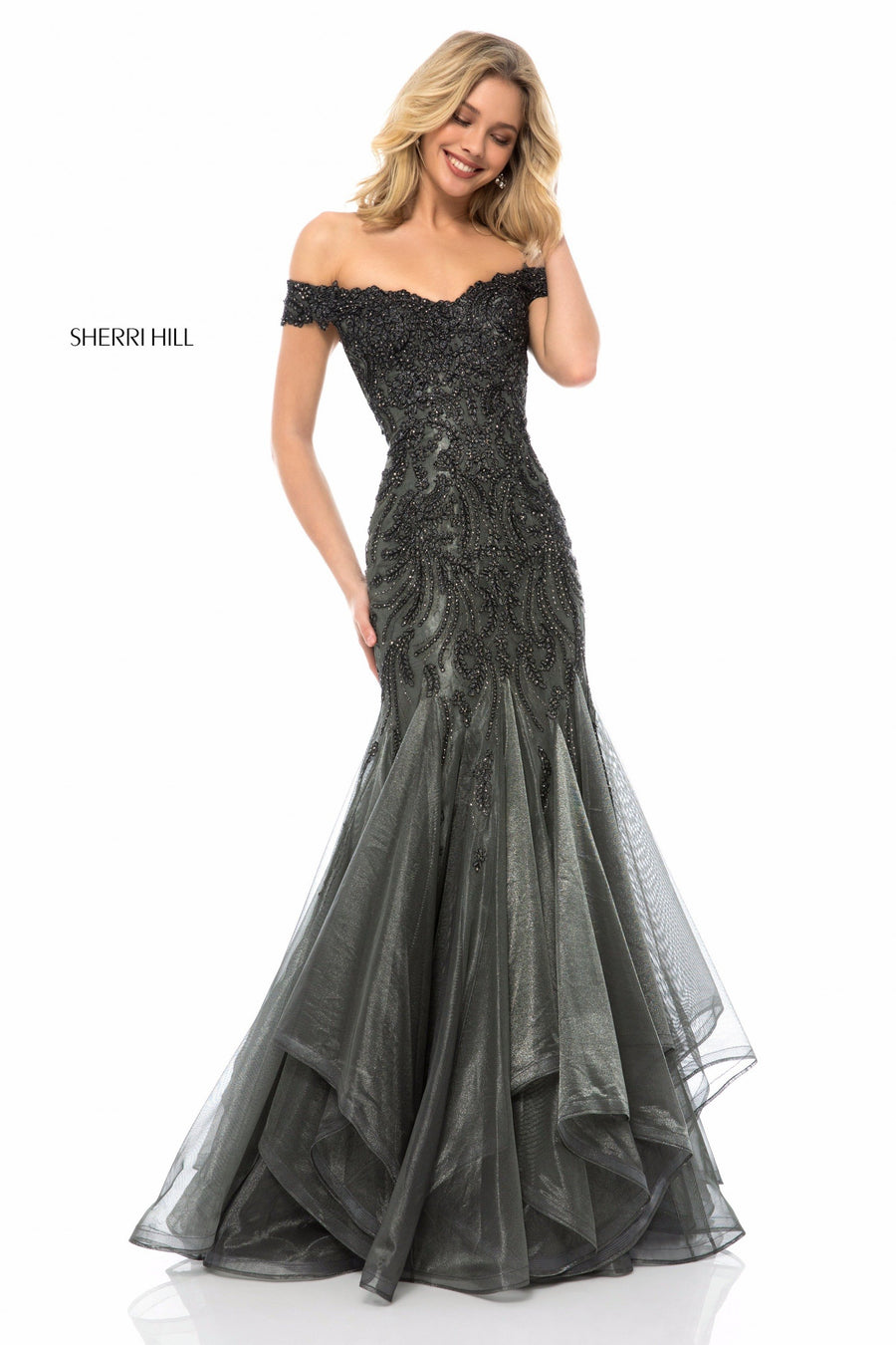 Sherri Hill style 51618 in gold, Bodice with Tulle Mermaid Skirt