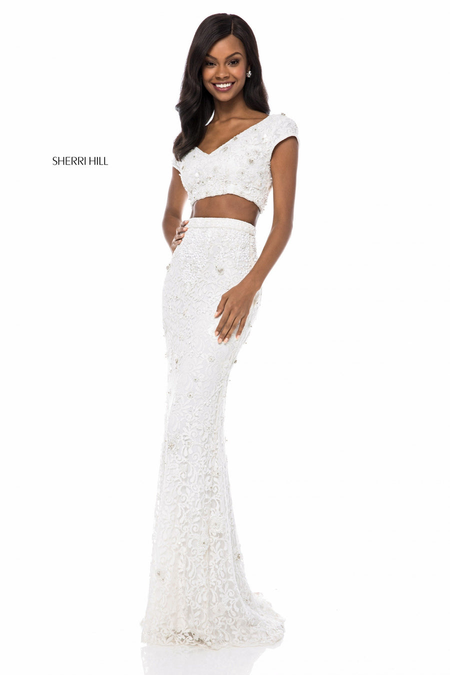Sherri Hill style 51734 in ivory, Fitted Beaded Two Piece Gown