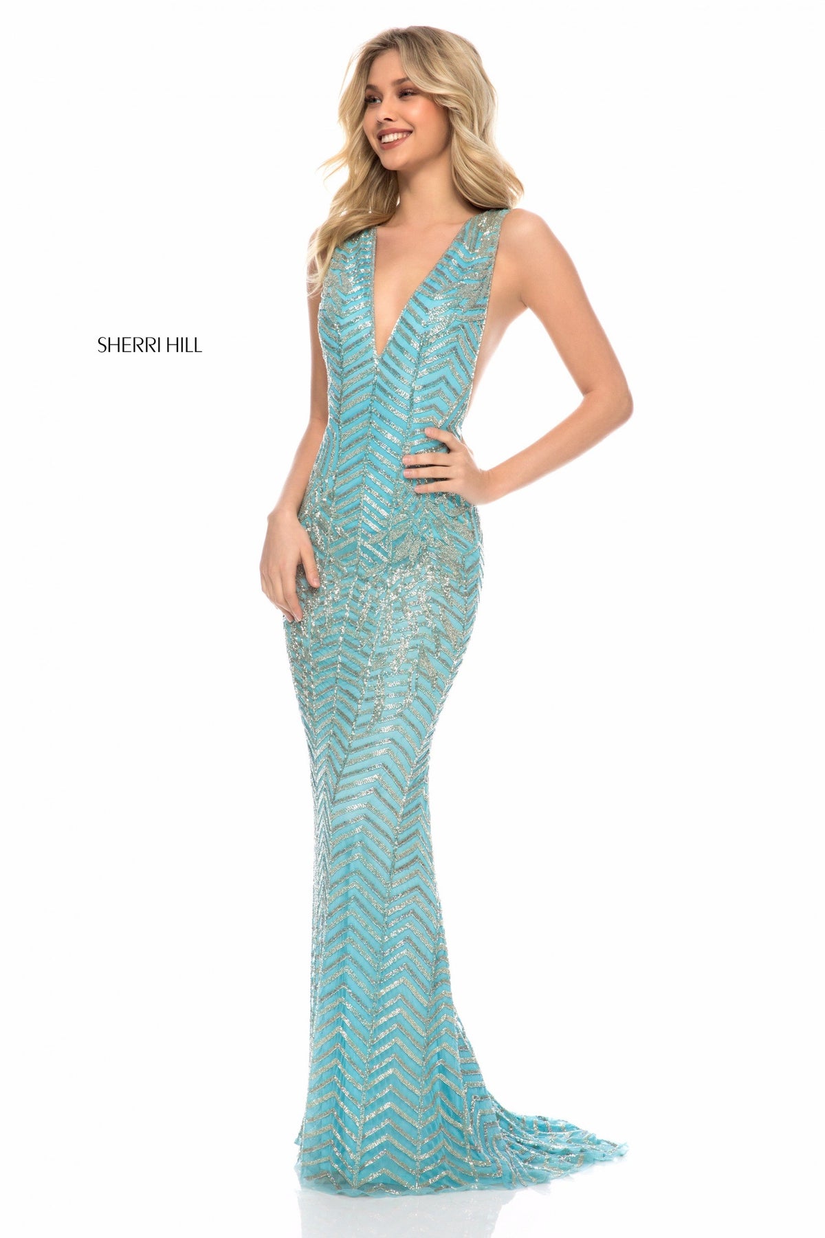 Sherri Hill 51745 chevron beaded fitted gown