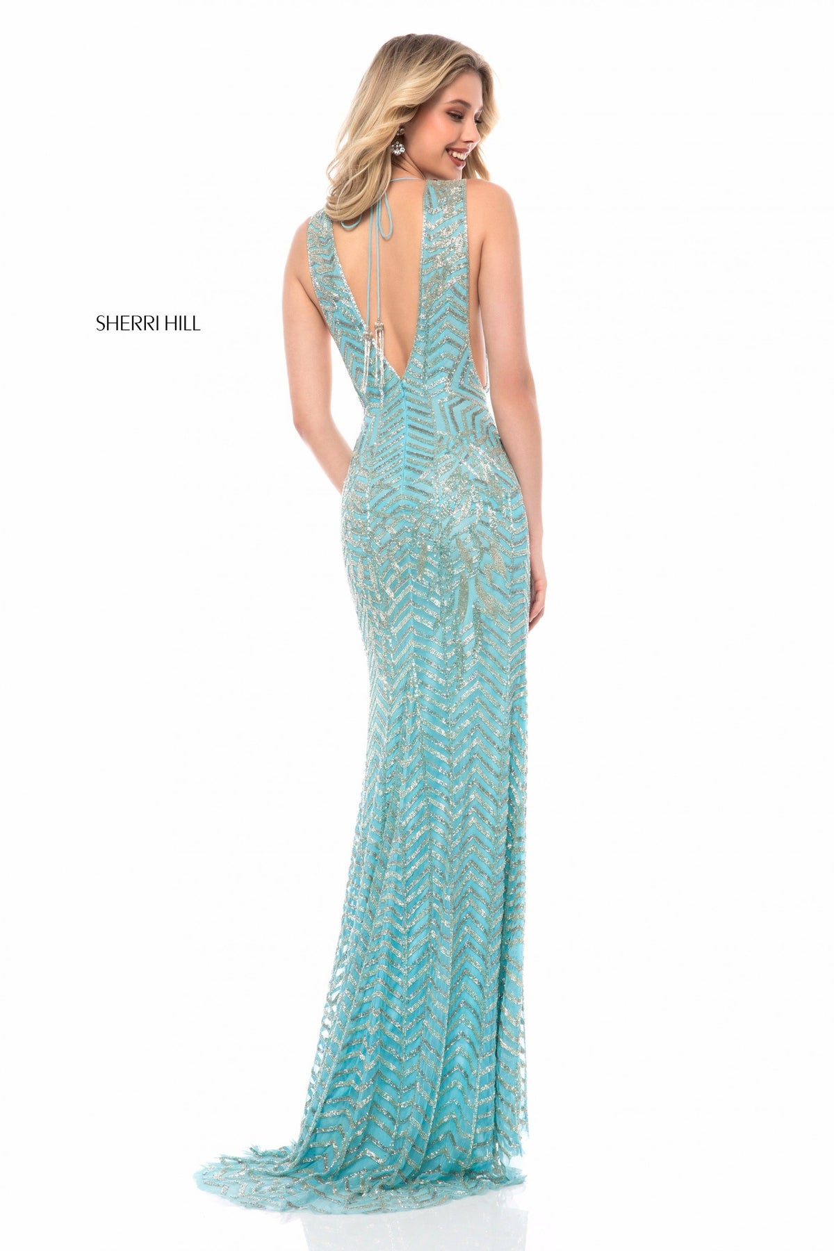 Sherri Hill 51745 chevron beaded fitted gown