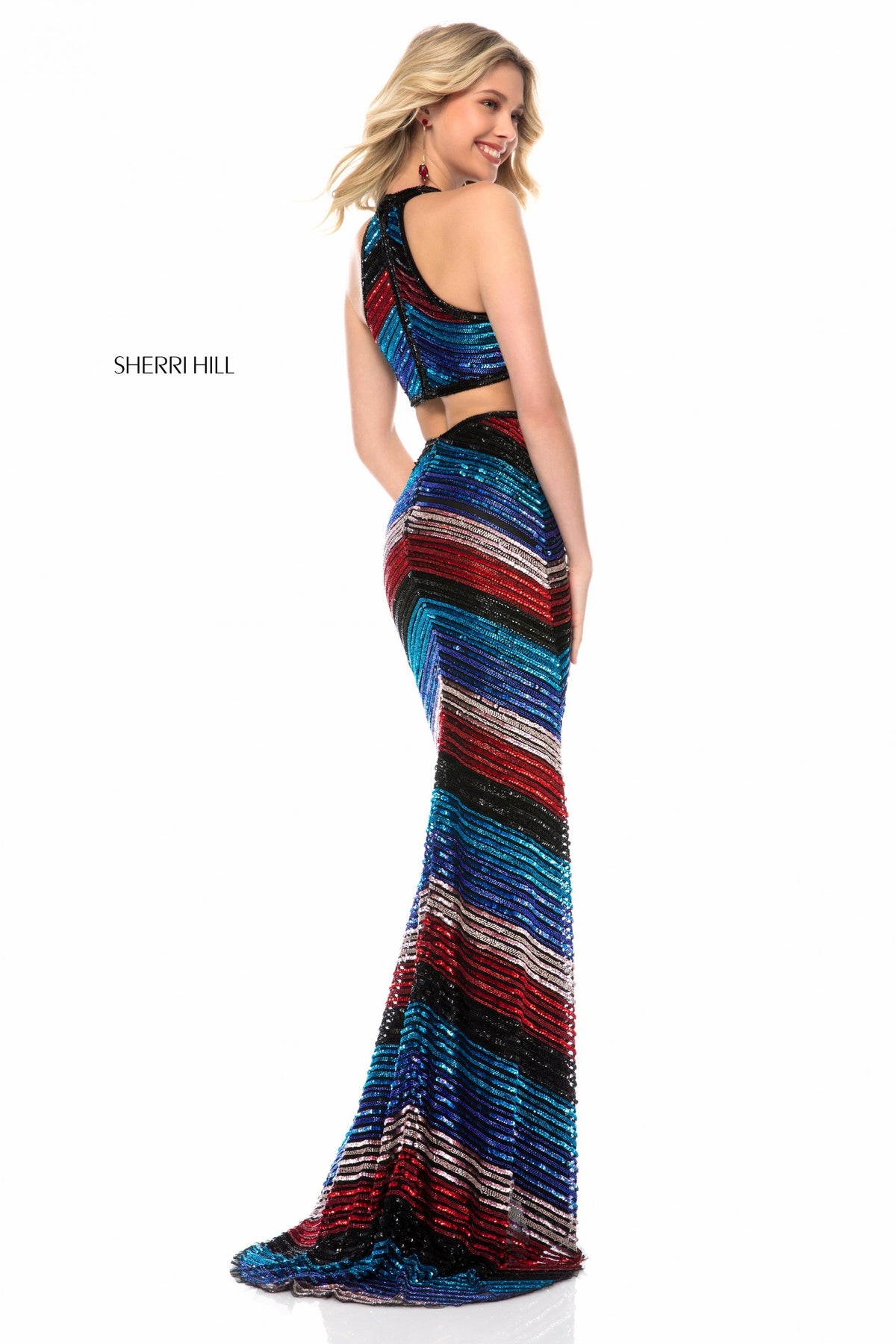 Sherri Hill 51784 multi color fitted beaded gown in black/multi