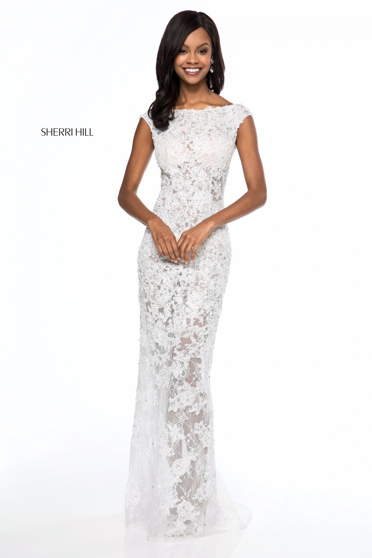 Sherri Hill 51936 lace appliqued fitted gown