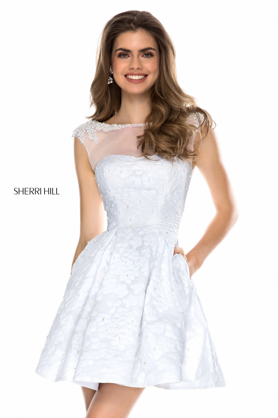 Sherri Hill style 52078 in ivory, A-Line Cocktail Gown with Low Back