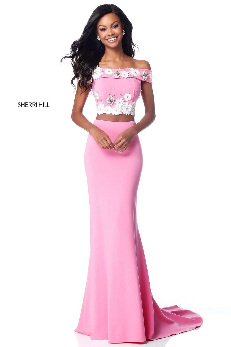 Sherri Hill style 51833 in pink/white, Jersey Two Piece Fitted Skirt