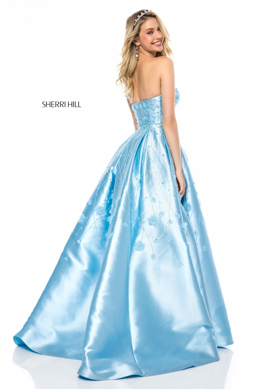 Sherri Hill style 51830 in light blue, Strapless Satin A-Line Gown