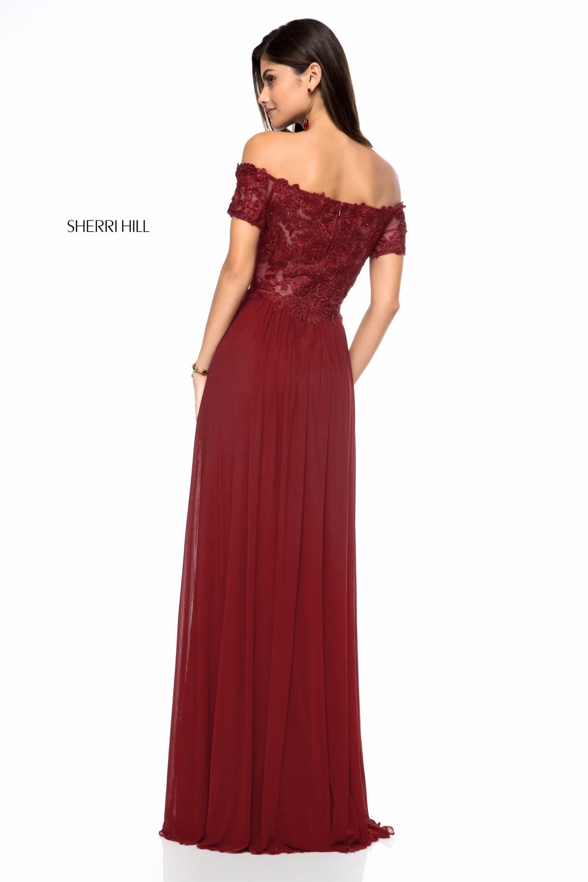 Sherri Hill 51556 lace appliqued bodice with chiffon skirt