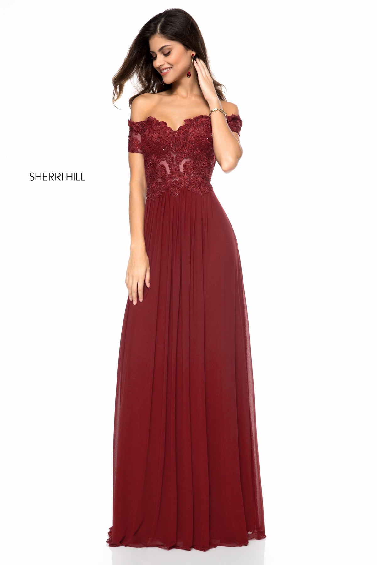 Sherri Hill 51556 lace appliqued bodice with chiffon skirt