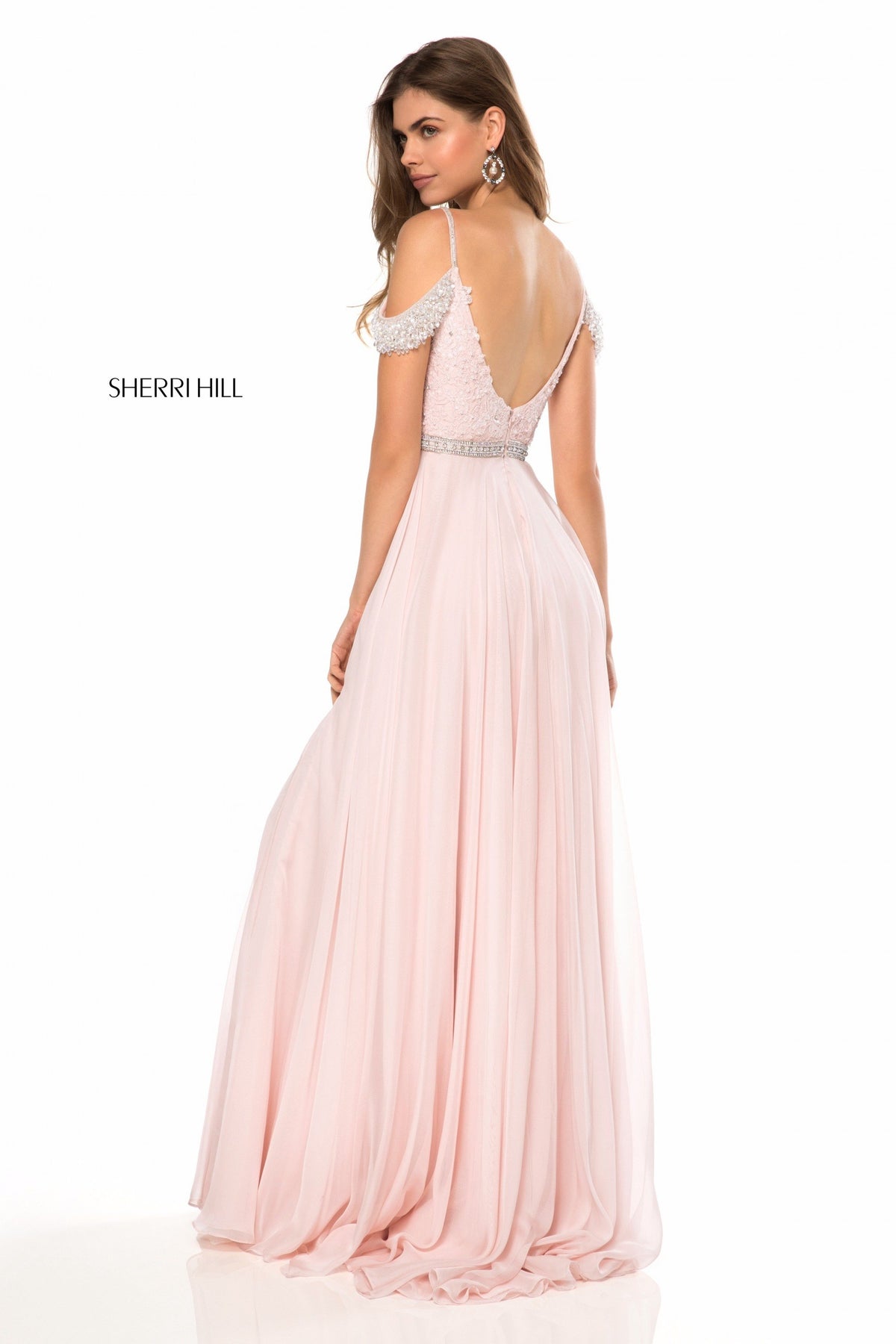 Sherri Hill 51970 lace appliqued bodice with chiffon skirt