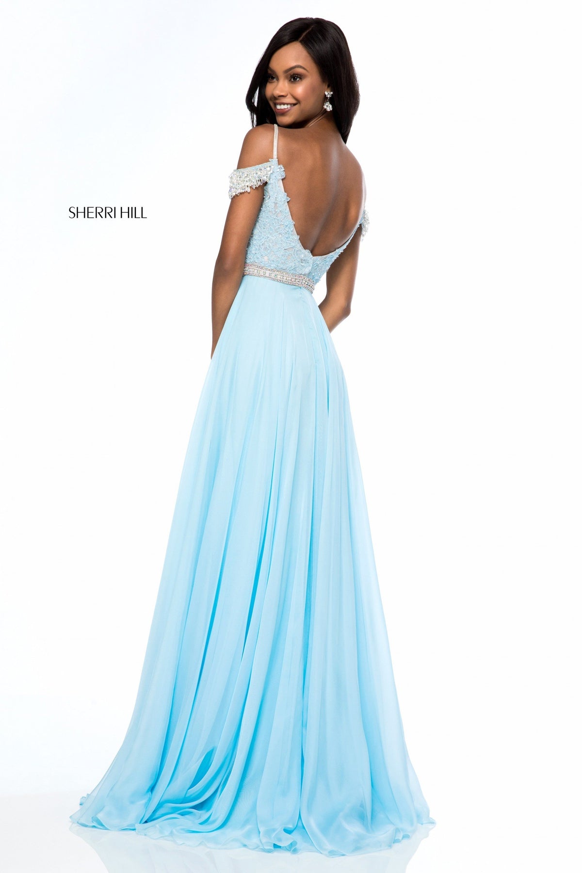Sherri Hill 51970 lace appliqued bodice with chiffon skirt