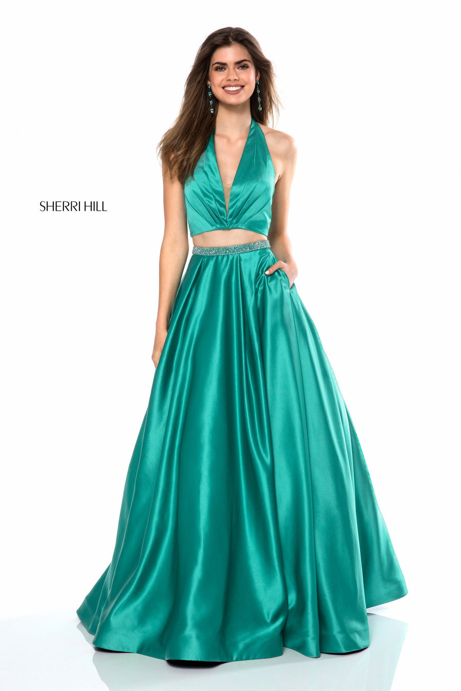 Sherri Hill style 52023 in red, Satin Two Piece Ball Gown Skirt with Bead