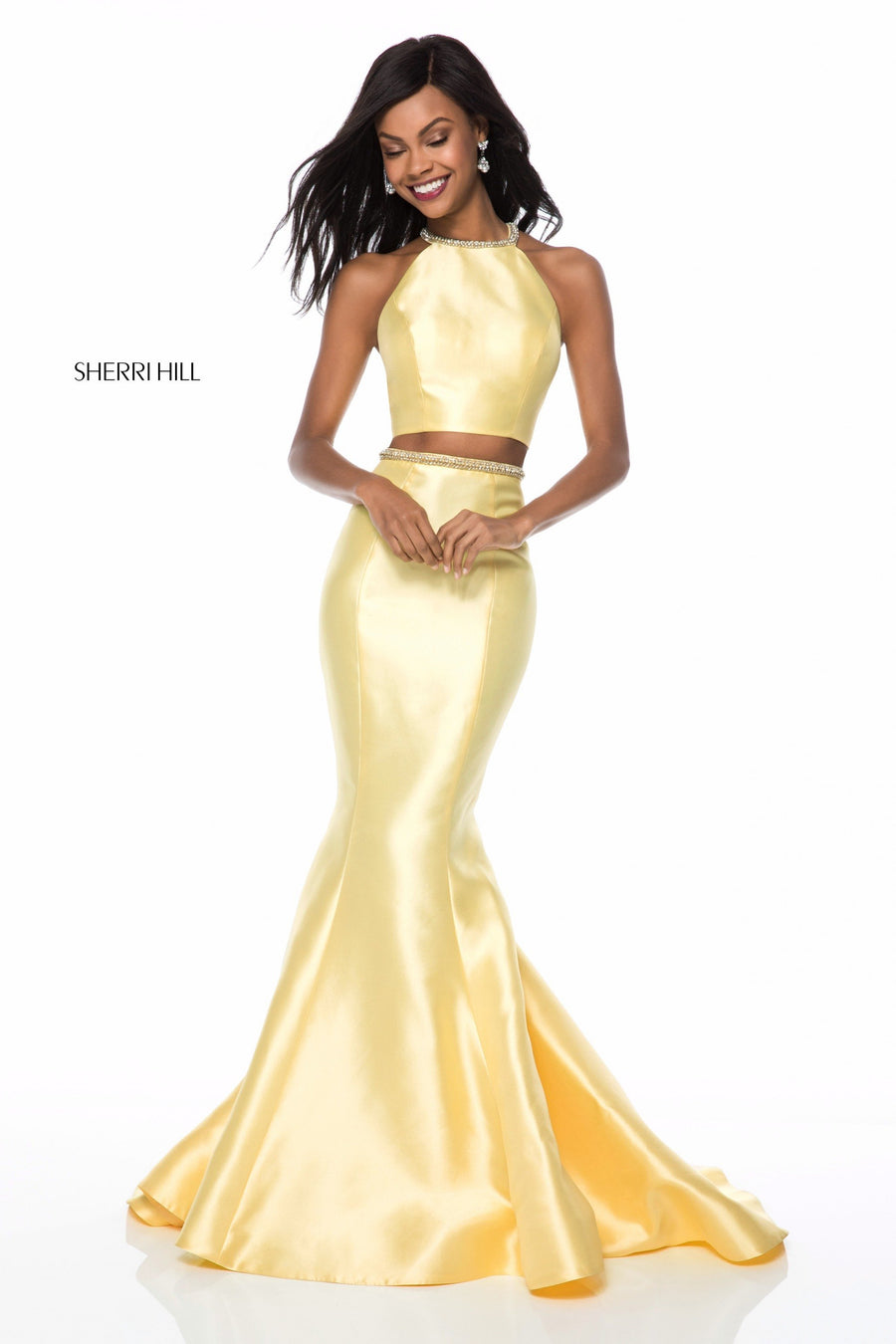 Sherri Hill style 52024 in light blue, Satin Mermaid Two Piece Gown
