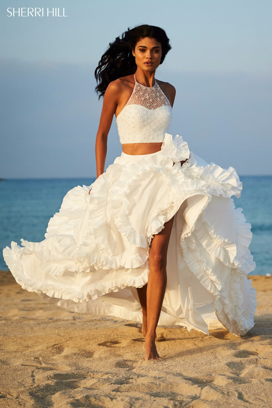 Sherri Hill style 51577 in navy, Bodice with Ruffled Taffeta Ball Gown