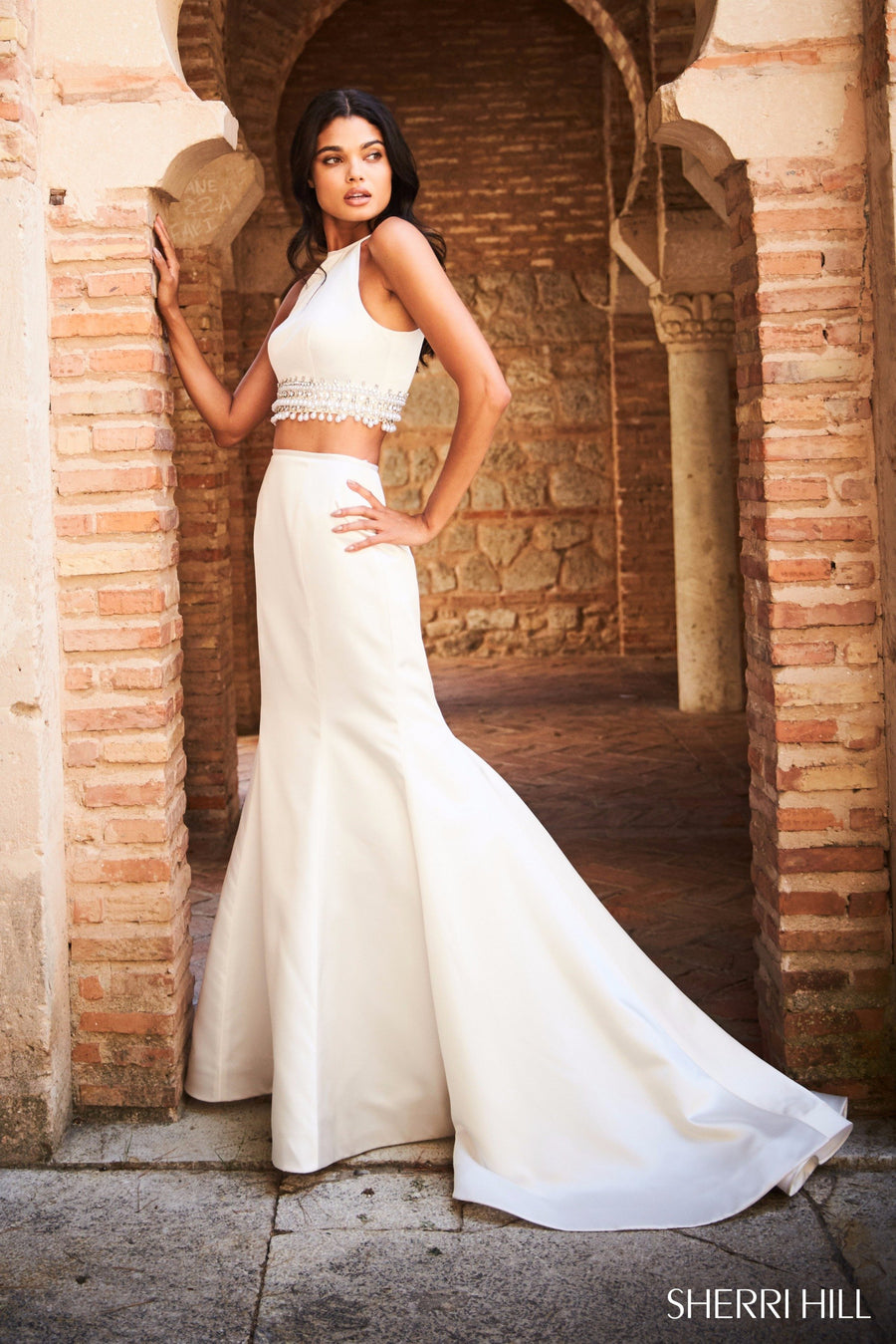 Sherri Hill style 51581 in black, Satin Two Piece Mermaid Skirt