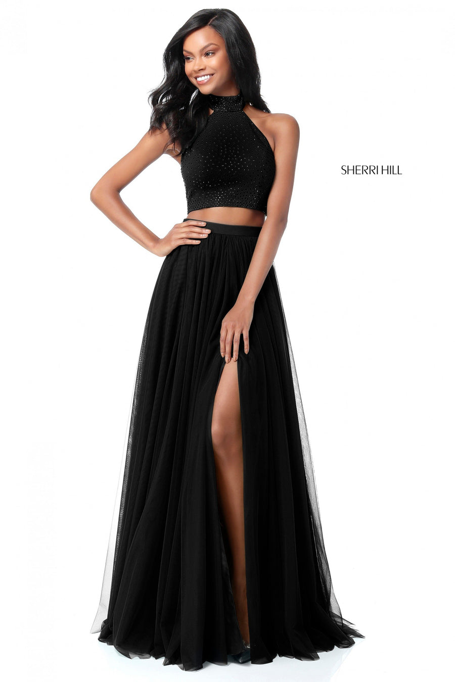 Sherri Hill style 51721 in red, Two Piece Beaded Jersey Top