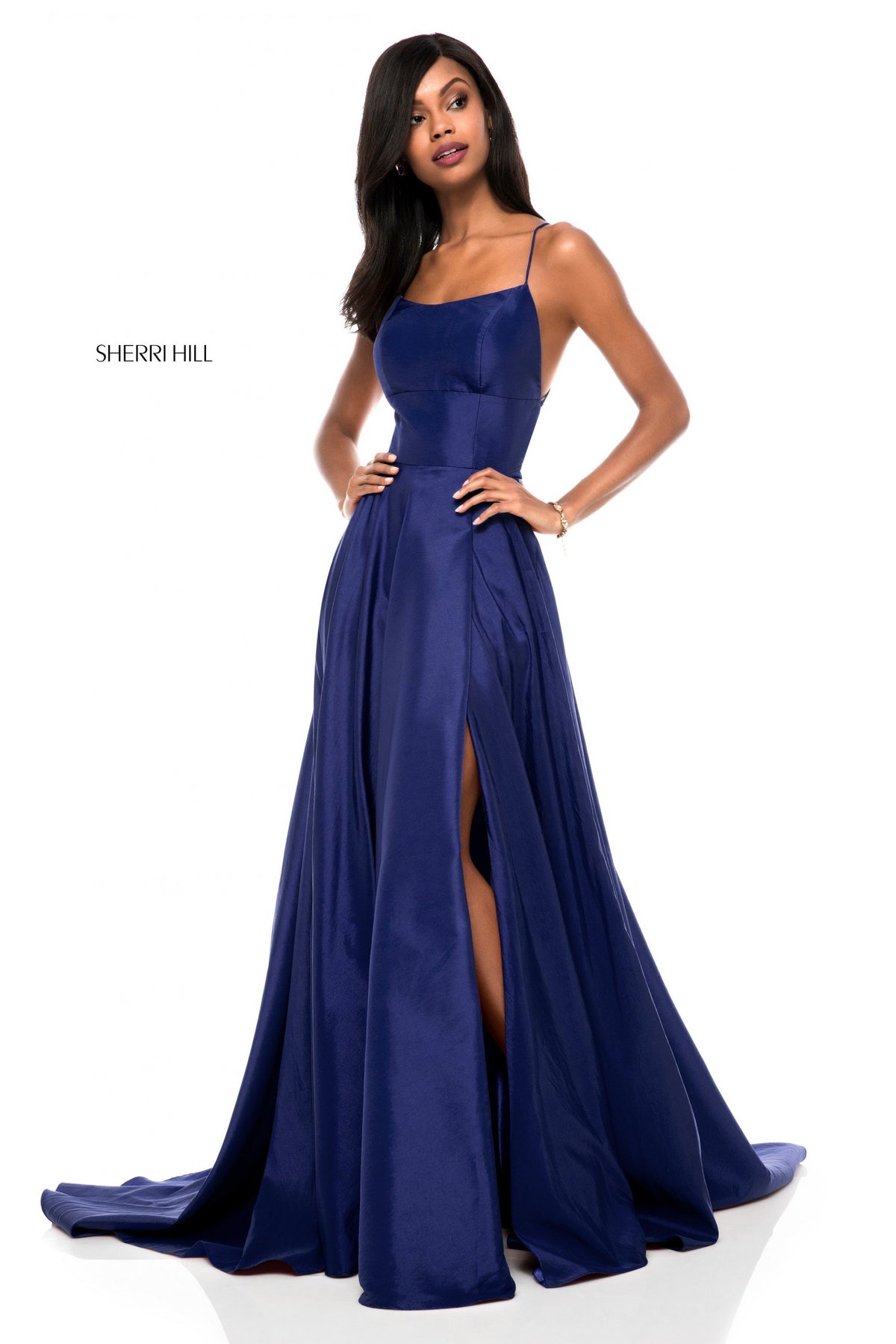 Sherri Hill 52022 taffeta lace-up back A-line skirt