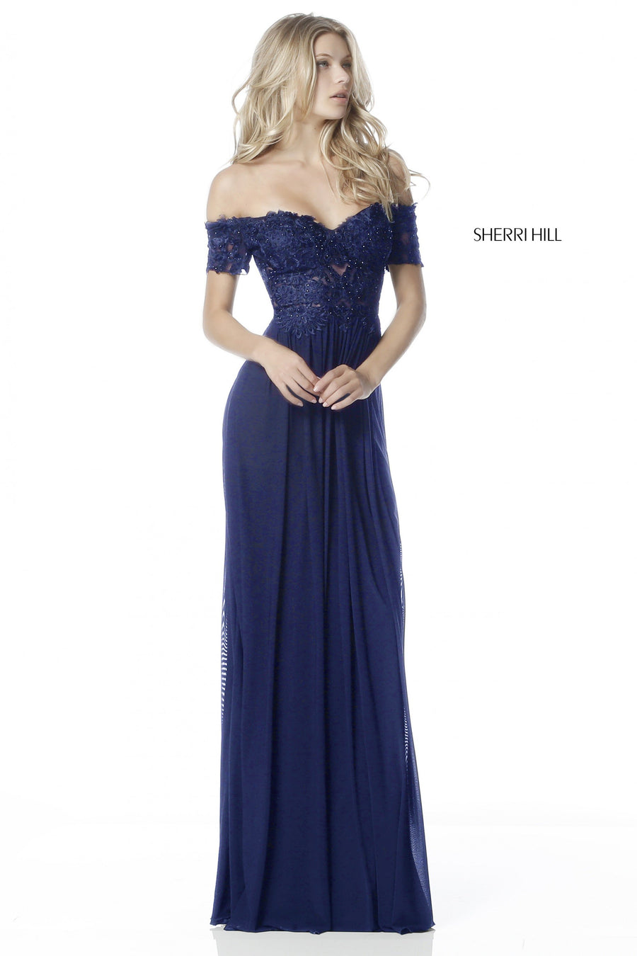 Sherri Hill style 51556 in black, Lace Appliqued Bodice with Chiffon Skirt